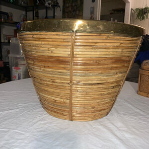 Mid century brass & Pencil Rattan Basket large
